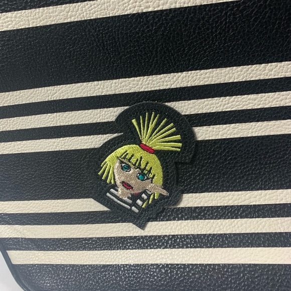 Betsey Johnson Black And White Striped Tote with Patches BRAND NEW WITH TAGS - Picture 12 of 13